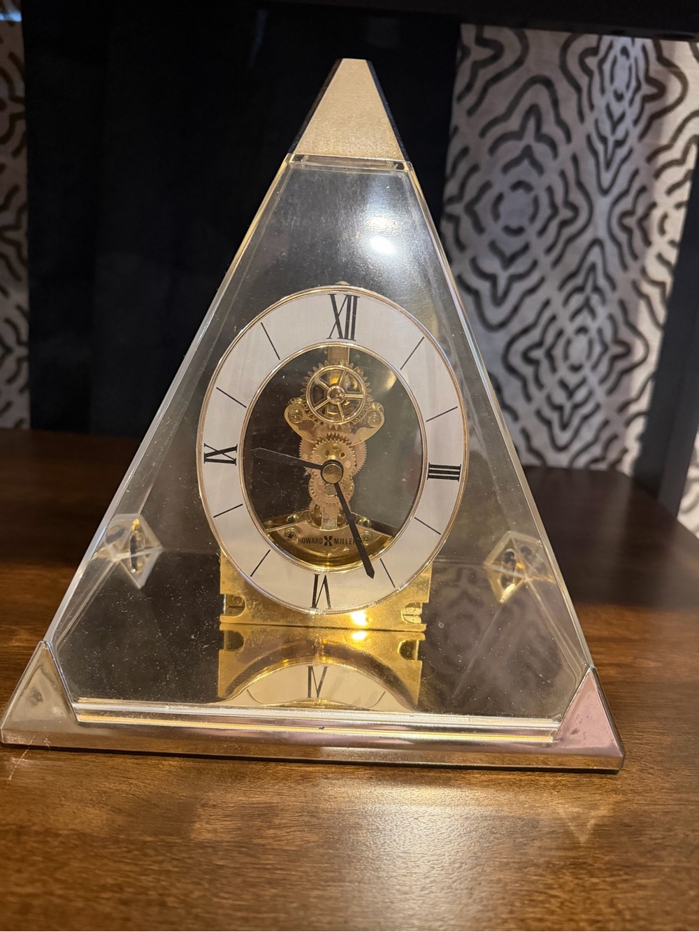 Pyramid Acrylic Wall Clock with Gold Skeleton Movement